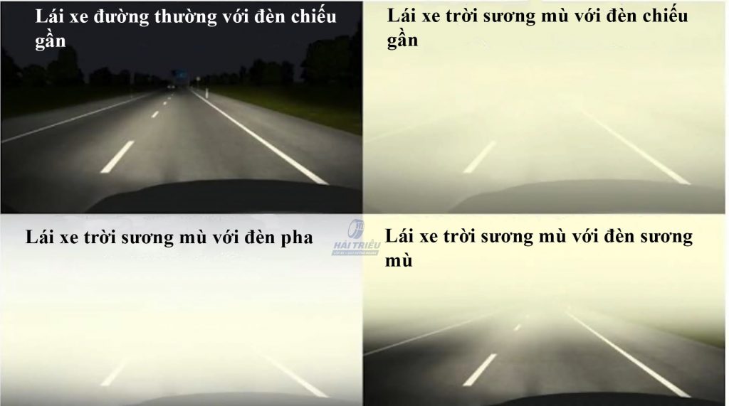 so sánh các loại đèn trên xe ô tô trong đường sương mù